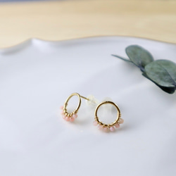 ｛ピアス/イヤリング｝14kgf/half fleur earrings ピンクオパール〔10月誕生石〕 3枚目の画像