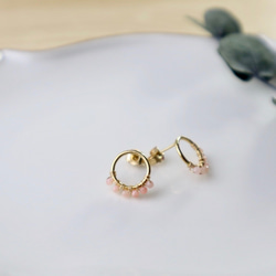 ｛ピアス/イヤリング｝14kgf/half fleur earrings ピンクオパール〔10月誕生石〕 4枚目の画像