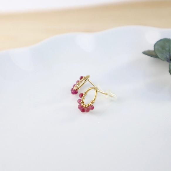 ｛ピアス/イヤリング｝14kgf/half fleur earrings ピンクトルマリン〔10月誕生石〕 5枚目の画像