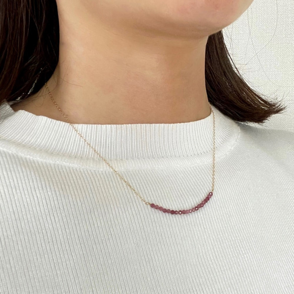 14kgf/petit line necklace ピンクトルマリン〔10月誕生石〕 6枚目の画像
