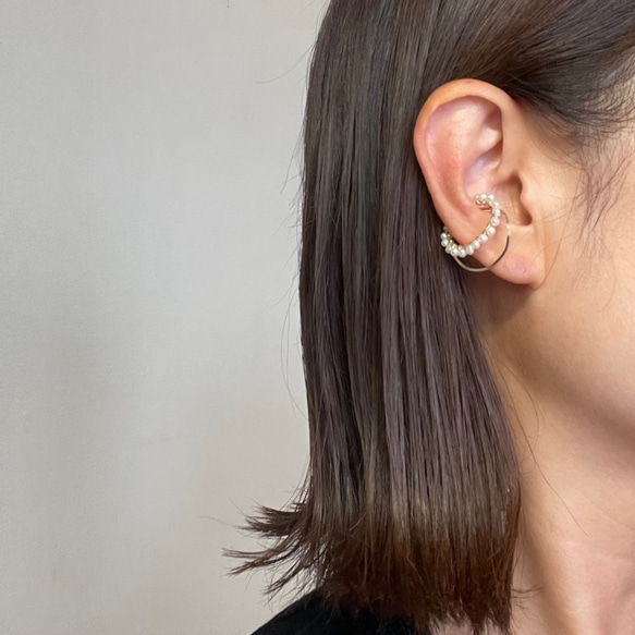 ｛イヤーカフ｝ 14kgf/pearl 2line ear cuff(片耳） 7枚目の画像