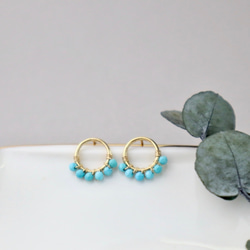 ｛ピアス/イヤリング｝14kgf/half fleur earrings マグネサイトターコイズ 2枚目の画像