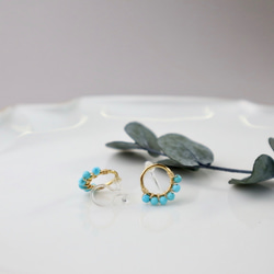 ｛ピアス/イヤリング｝14kgf/half fleur earrings マグネサイトターコイズ 5枚目の画像