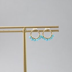 ｛ピアス/イヤリング｝14kgf/half fleur earrings マグネサイトターコイズ 6枚目の画像