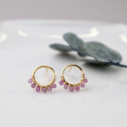 ｛ピアス/イヤリング｝14kgf/half fleur earrings ピンクサファイア(9月誕生石） 7枚目の画像