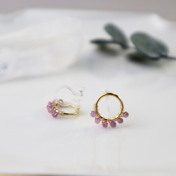 ｛ピアス/イヤリング｝14kgf/half fleur earrings ピンクサファイア(9月誕生石） 6枚目の画像