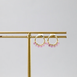 ｛ピアス/イヤリング｝14kgf/half fleur earrings ピンクサファイア(9月誕生石） 9枚目の画像