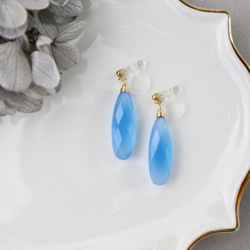 ｛ピアス/イヤリング｝14kgf/one stone earrings ブルーカルセドニー 5枚目の画像