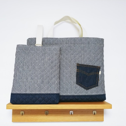 入学　入園　レッスンバック　上履き入れ　ランチョンマット　デニム　ヒッコリー 入学 入園 レッスンバック 上履き入れ ランチョンマット デニム