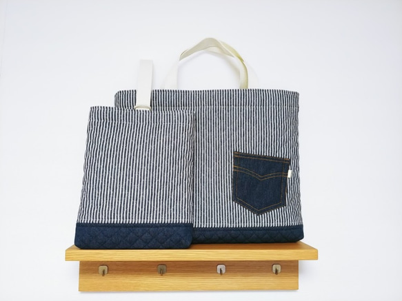 入園・入学】レッスンバッグと上履き入れ ヒッコリーストライプ＋