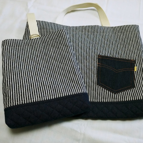 入園・入学】レッスンバッグと上履き入れ ヒッコリーストライプ＋