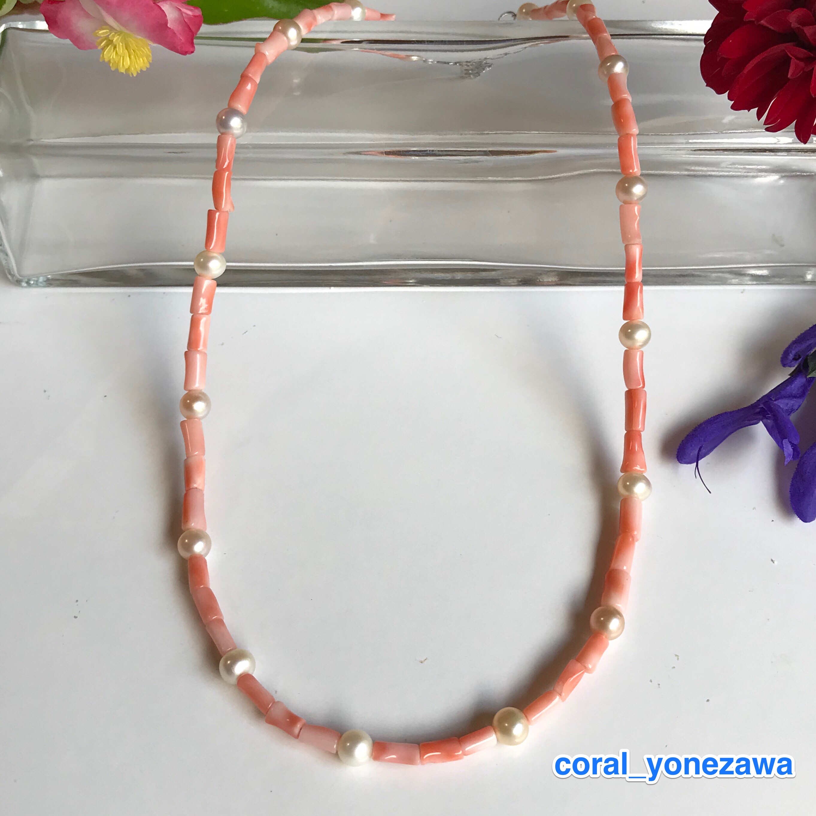 フェミニンなネックレス＊ピンク珊瑚・淡水パール