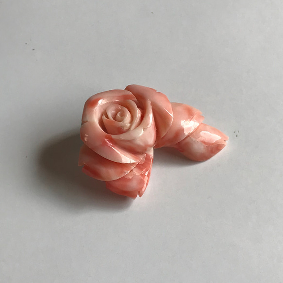 珊瑚帯留め1万円均一セール☆ばら彫刻『薔薇の扇』 6枚目の画像