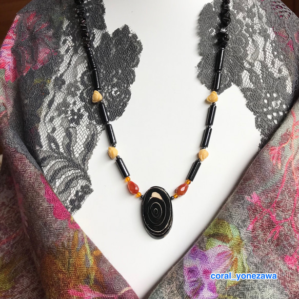 K14 ブラック　黒珊瑚　ネックレス　58cm 黒珊瑚 ネックレス 10mm玉 内径46cm ブラックコーラル パワーストーン