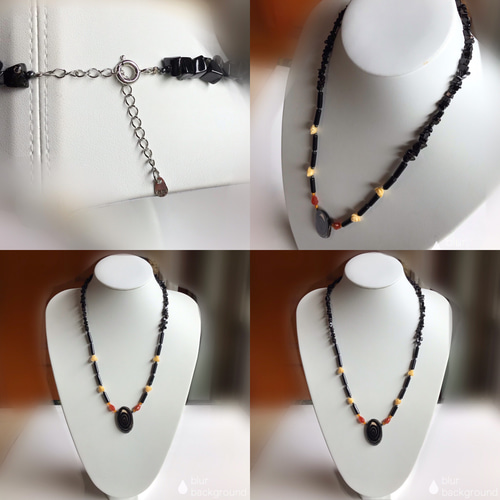 黒珊瑚のオリジナルネックレス（黒珊瑚断面・イエロージェイド花