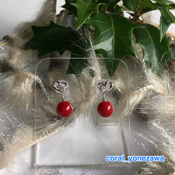 まーこ様　K14WG　天然血赤珊瑚 フックピアス まーこ様 K14WG 天然血赤珊瑚 フックピアス