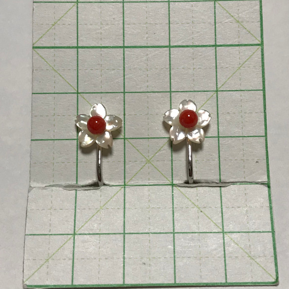 桜・さくらのイヤリング（赤珊瑚・蝶貝）R30127 8枚目の画像
