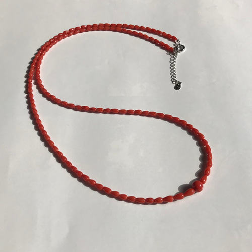 SALE☆赤珊瑚しずく形ロングネックレス・留め金シルバー製R30203  