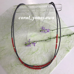 赤珊瑚・K18入りオリジナルデザイン2連ネックレス（留め金K18）R30410 2枚目の画像