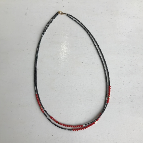 赤珊瑚・K18入りオリジナルデザイン2連ネックレス（留め金K18）R30410 8枚目の画像