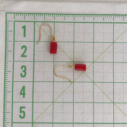 小さくカットされた土佐沖赤枝珊瑚のピアス（フック式ポストK18）　R30529 10枚目の画像