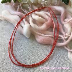 赤珊瑚3連ネックレス・留め金K18＊細い柔らかなラインです。　R31120 1枚目の画像