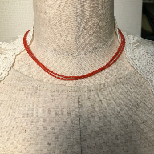 珊瑚ネックレスK18 赤珊瑚3連