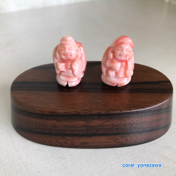 決算期SALE☆珊瑚彫刻置物【恵比寿大黒】 2枚目の画像