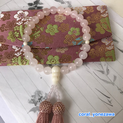 優しいピンクのお念珠（ローズクオーツ約10mm玉・珊瑚）再販 2枚目の画像