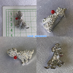赤珊瑚玉付きブローチ【キラキラ子犬】 5枚目の画像