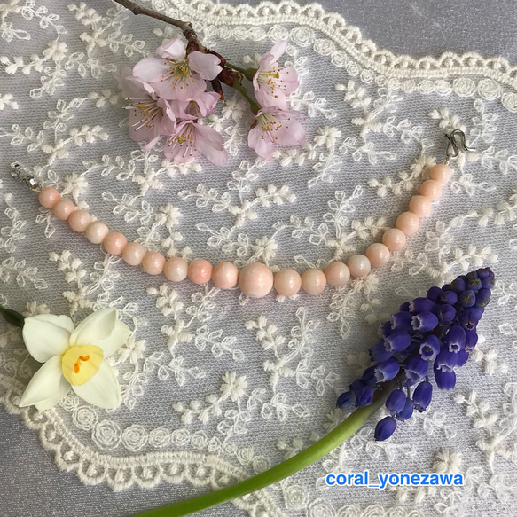 もも色珊瑚羽織紐アウトレットSALE（桜の花のようなピンク玉） 1枚目の画像
