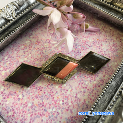 アウトレットSALE☆ピンク珊瑚・蝶貝・ビジューブローチ【アーガイル風】・ 1枚目の画像