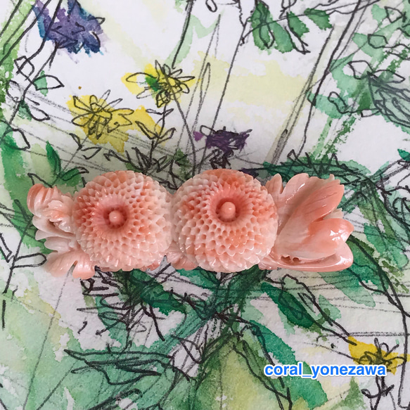 珊瑚彫刻ブローチの逸品をアウトレットSALE☆【玉菊】 1枚目の画像