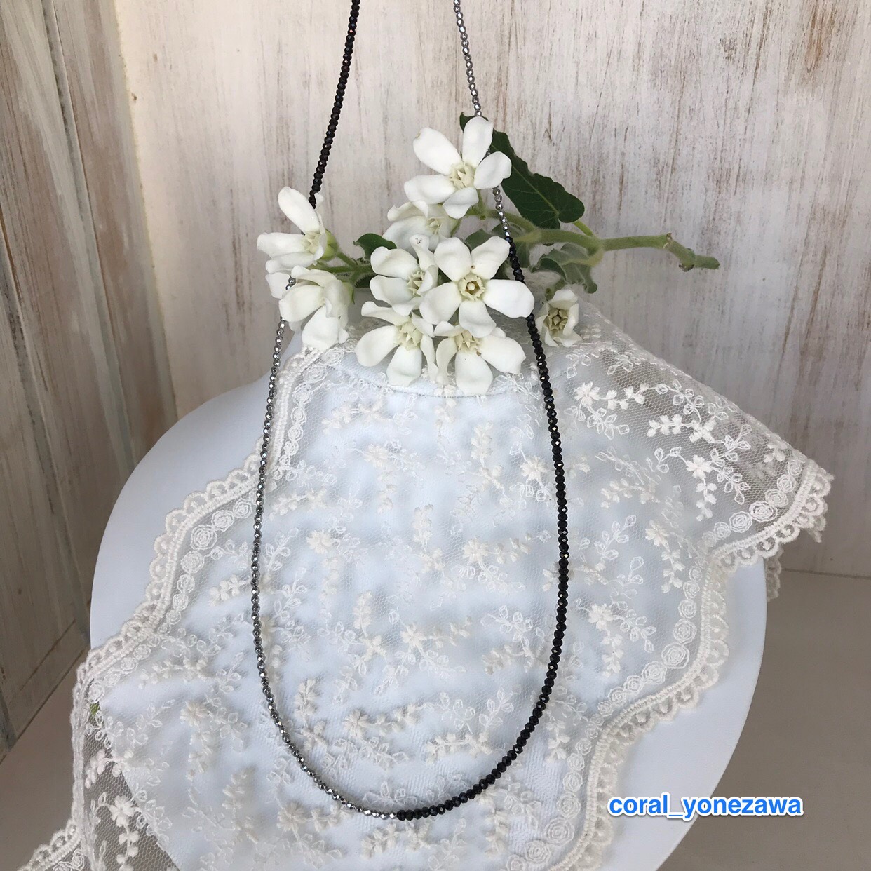 『Creema限定』ブラックスピネル・ヘマタイト・シルバーロングネックレスオリジナルデザイン