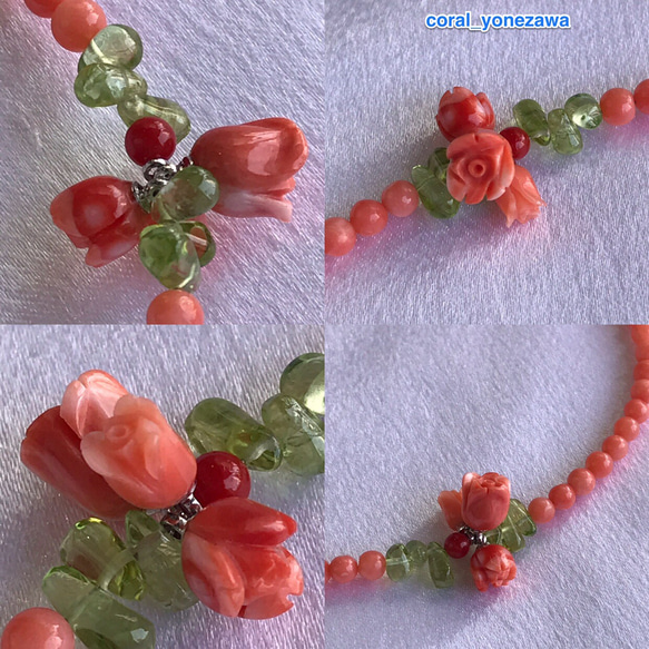 ピンク珊瑚オリジナルネックレス『花を添えて』《akiko》作 5枚目の画像