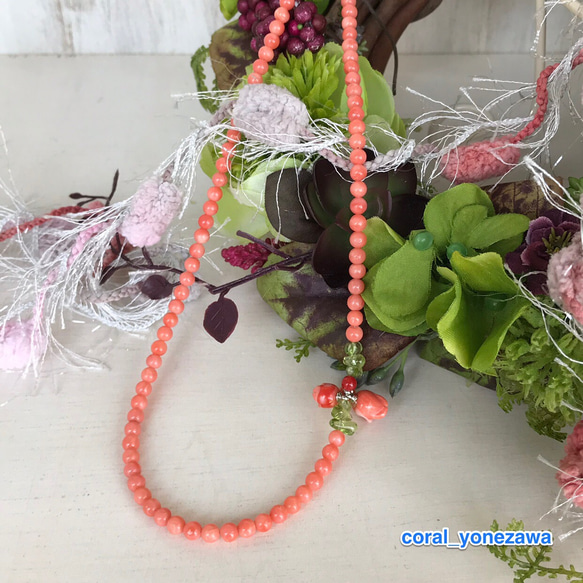 ピンク珊瑚オリジナルネックレス『花を添えて』《akiko》作 9枚目の画像