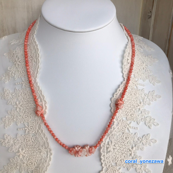 ピンク珊瑚オリジナルネックレス『花鼓』・留め金SV 4枚目の画像