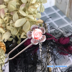 「新春限定」招福☆お正月に珊瑚の梅花かんざし（ピンク珊瑚花彫り） 4枚目の画像