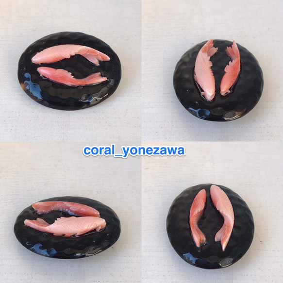 本べっ甲だ円形にピンク珊瑚彫刻鯉の帯留の逸品をアウトレットSALE 9枚目の画像