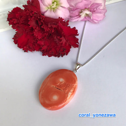 掘り出しものです！もも色珊瑚断面ペンダント・トップSILVER