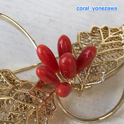 赤珊瑚ブローチアウトレットSALE☆透かしデザインに珊瑚の赤い実 9枚目の画像