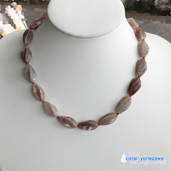 令和元年7月のお得⑻♡ツイストカットの天然石・赤珊瑚・シルバー製クラスプ オリジナルネックレス 6枚目の画像