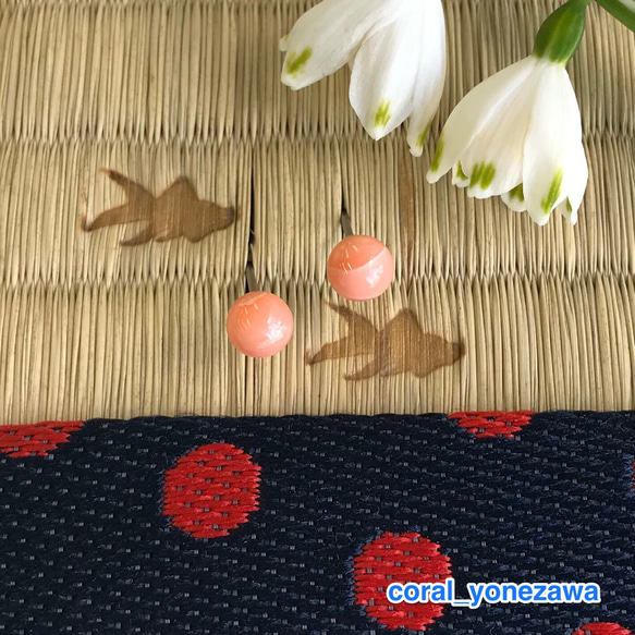 アウトレット☆ピンク珊瑚玉ピアス・ポストチタン 2枚目の画像