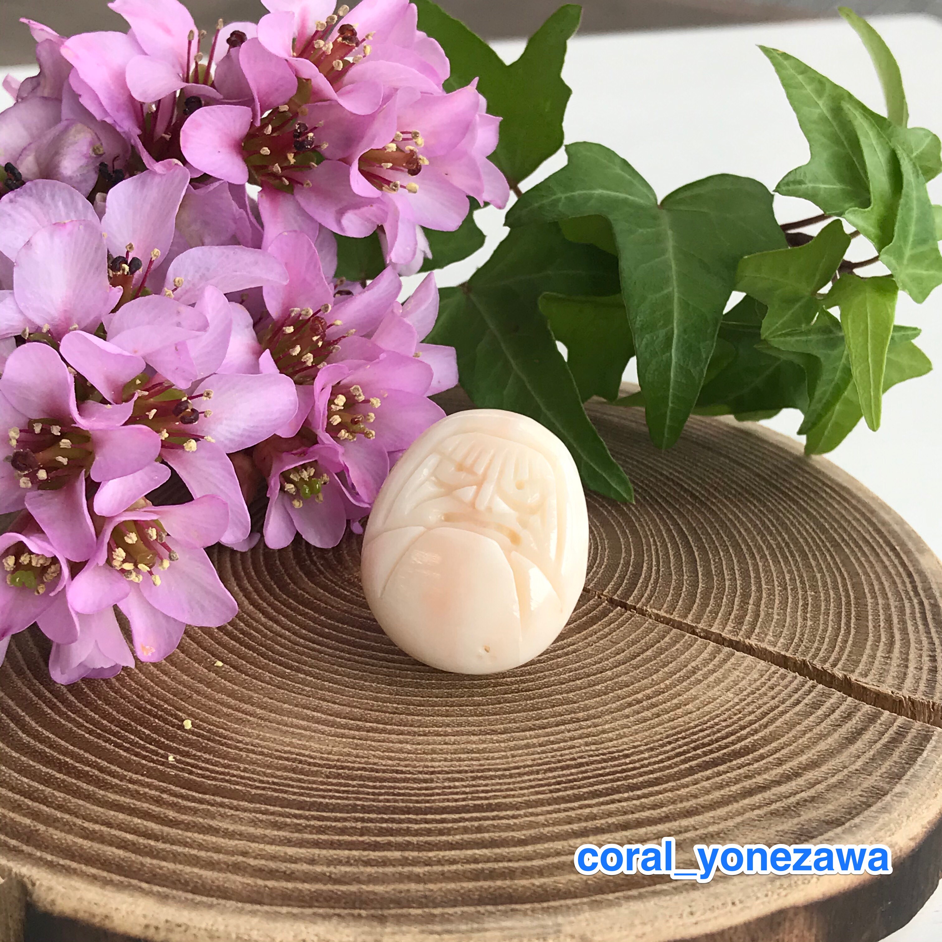 珊瑚彫刻『達磨・ダルマ』福リング・指輪　SALE