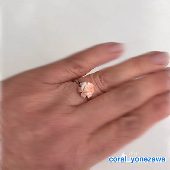 ミニ薔薇の指輪・珊瑚・フリーサイズ 4枚目の画像