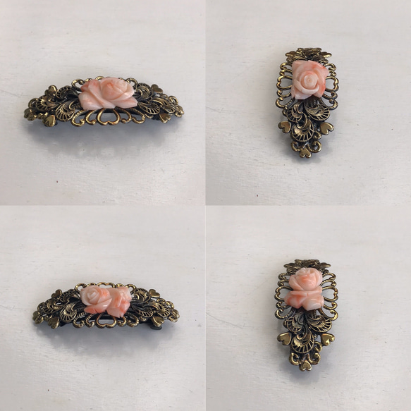 珊瑚バレッタ特別SALE⑶【淡いピンクの薔薇】髪飾り 6枚目の画像