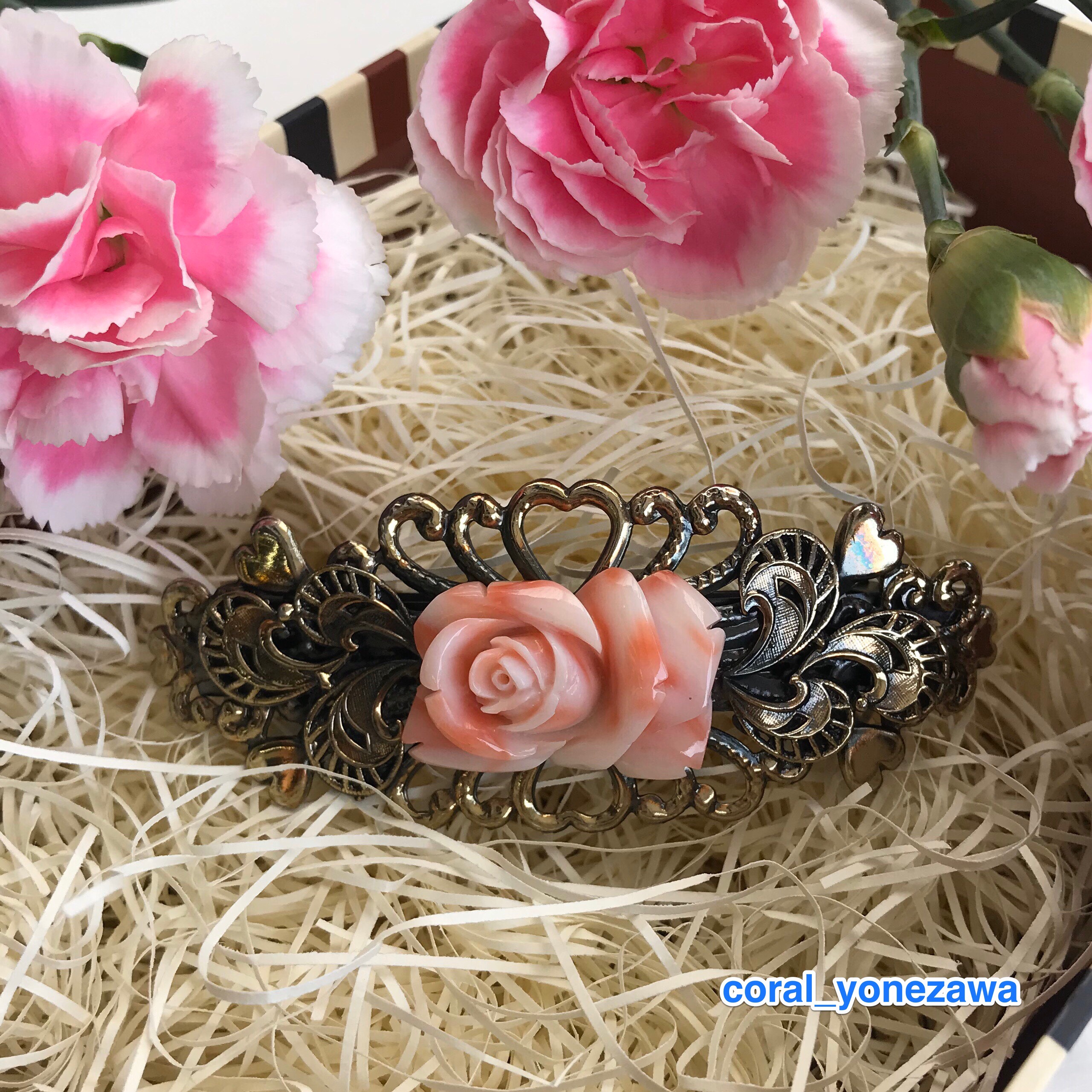 珊瑚バレッタ特別SALE⑸【薔薇園】髪飾り