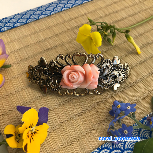 珊瑚バレッタ特別SALE⑸【薔薇園】髪飾り バレッタ HANAKA花香 通販