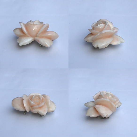 訳ありSALE☆珊瑚彫刻帯留め『ピンクローズ』とても立体感のある彫りです！ 8枚目の画像