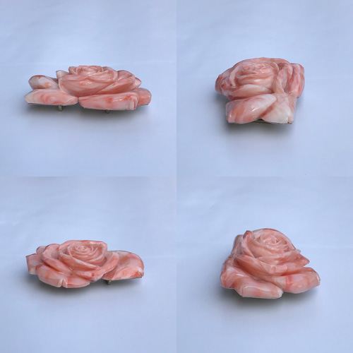 訳ありSALE☆珊瑚彫刻帯留め『薔薇の花』花びらのカーブがステキ